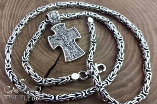 Византийская цепочка с крестиком из серебра, фото